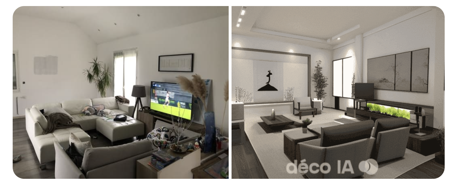 Projet aménagement d'un salon par une intelligence artificielle Avant/après salon généré par une intelligence artificielle