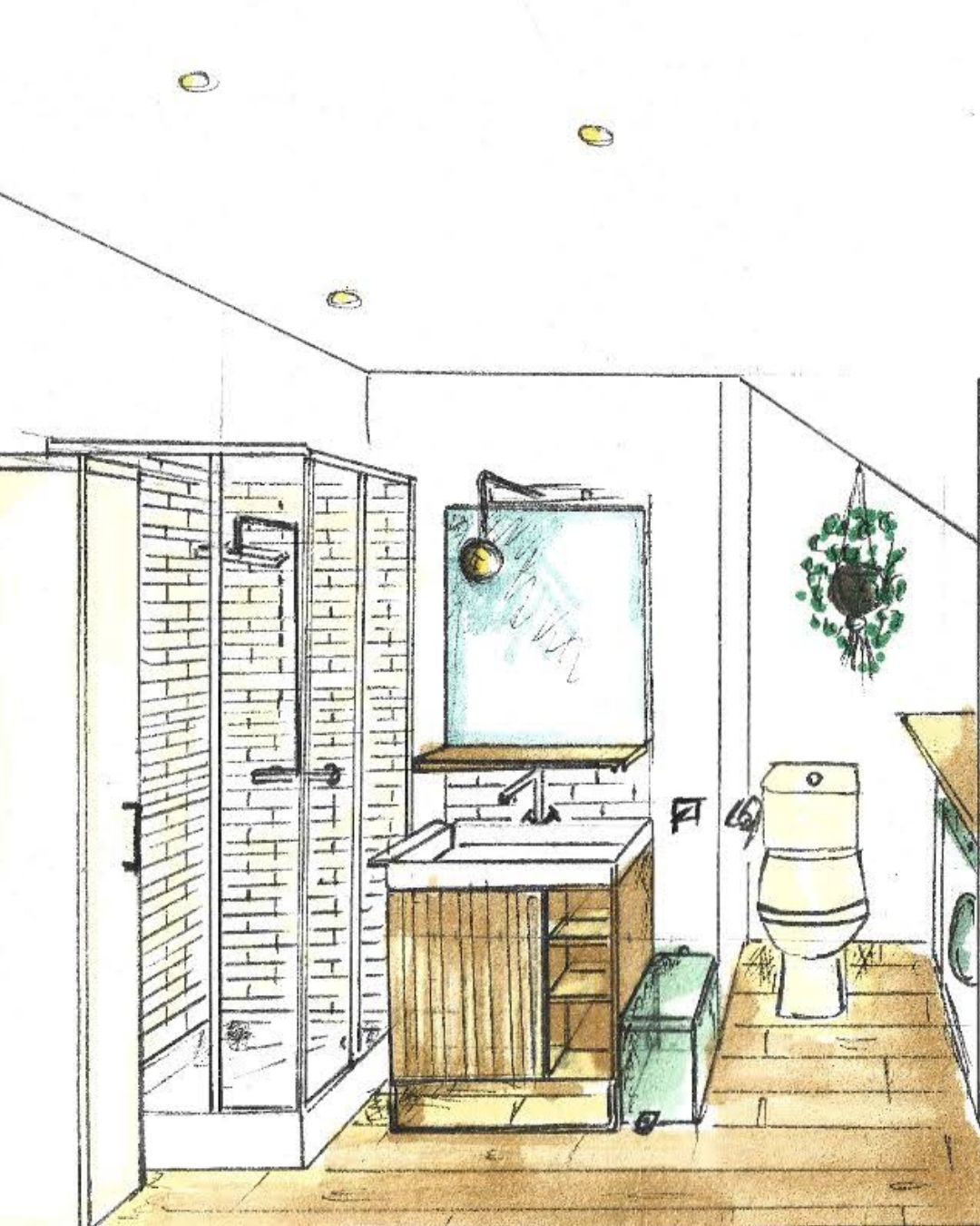 perspective-verticale-salle-eau-2 Perspective de la salle d'eau du studio étudiant sous les toits