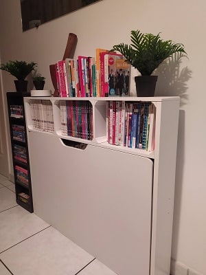 Réemploi tête de lit en rangement pour livres