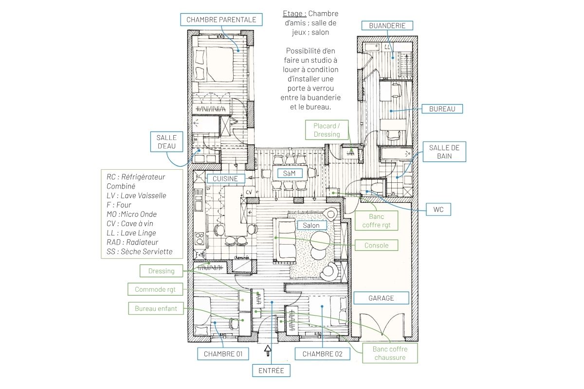 rénovation maison en U plan APS 1